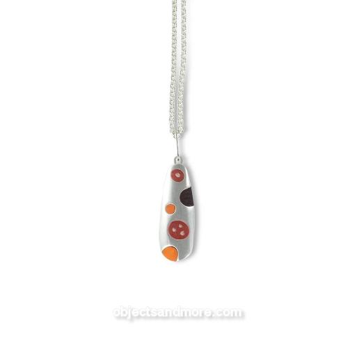 Red Single Drop Dots Necklace by NANCY MARLAND